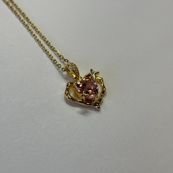 Gold Heard Zircon Pink and Amethyst Pendant Necklace - Picture 8 of 17
